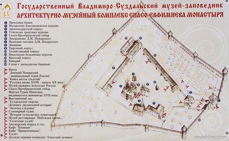 Памятники архитектуры и музеи Спасо-Евфимиева монастыря. План-схема
