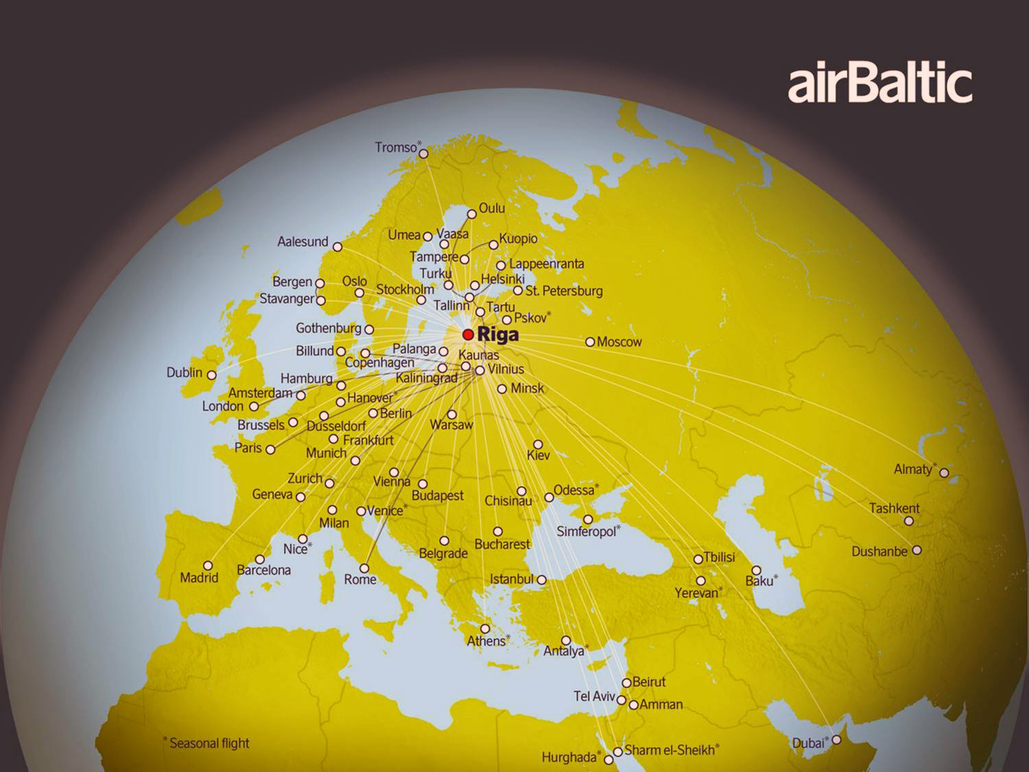 Дешево в Европу через Ригу с AirBaltic. Карта полетов 