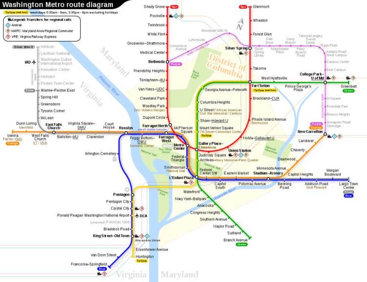 Схема метро в Вашингтоне